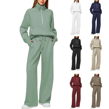 Ladies Casual Tracksuit Sweatshirts Tops Pocket Pants 2PCs Joggers set PLUS SIZE