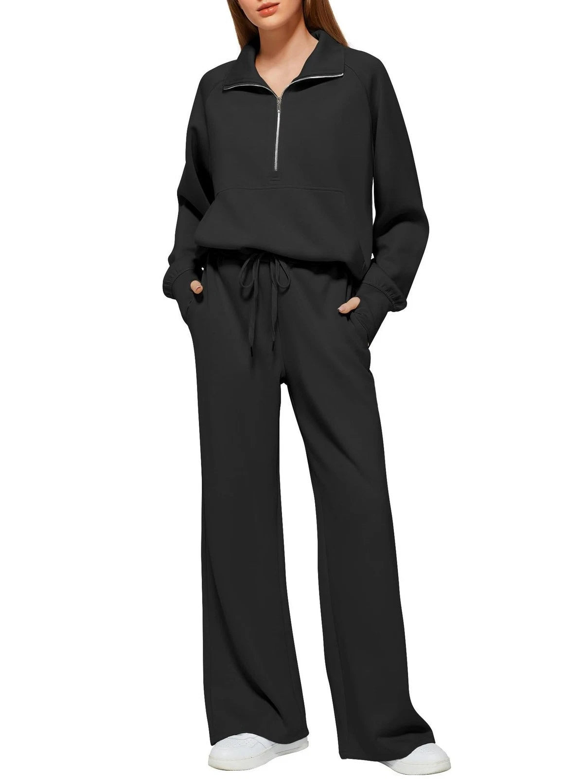 Ladies Casual Tracksuit Sweatshirts Tops Pocket Pants 2PCs Joggers set PLUS SIZE