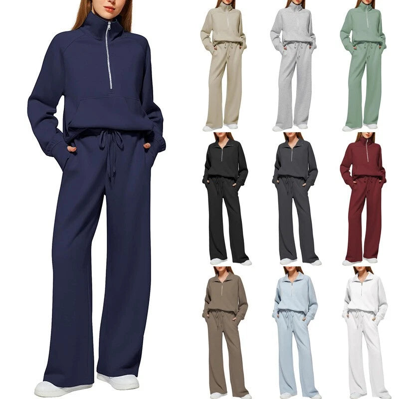 Ladies Casual Tracksuit Sweatshirts Tops Pocket Pants 2PCs Joggers set PLUS SIZE