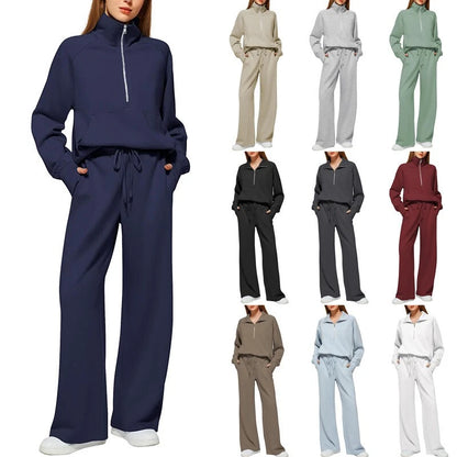 Ladies Casual Tracksuit Sweatshirts Tops Pocket Pants 2PCs Joggers set PLUS SIZE