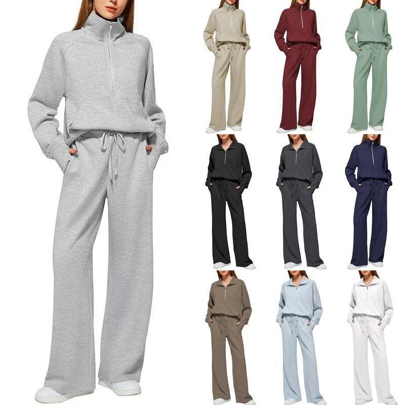 Ladies Casual Tracksuit Sweatshirts Tops Pocket Pants 2PCs Joggers set PLUS SIZE
