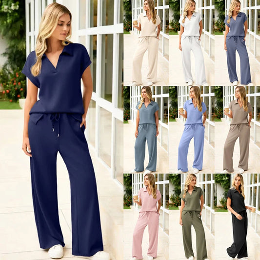 Ladies Casual Loose Tracksuit V Neck Shirt Tops Pants Set Lounge Wear Plus Size