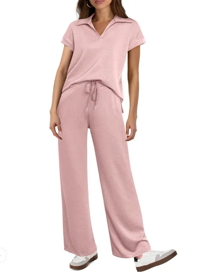 Ladies Casual Loose Tracksuit V Neck Shirt Tops Pants Set Lounge Wear Plus Size